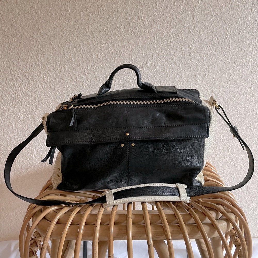 Unique white reptile skin and black leather Jerome Dreyfuss bag